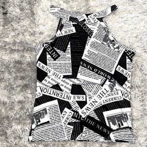 Black and White Newspaper Halter Tank Top